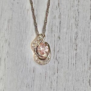 Ross Simons Morganite and Diamond Drop Pendant Necklace, Pink Gemstone Jewelry